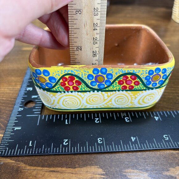 Vintage Terracotta Trinket Box Hand Painted Mexican Pottery Ceramic Keepsake Box - Picture 14 of 16